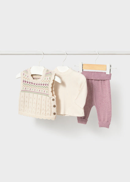 Mayoral Knit Legging and Vest Set - Mauve
