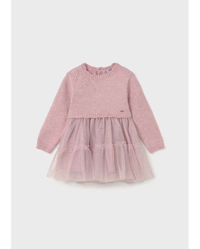 Mayoral Knit & Tulle Dress - Crystal Pink