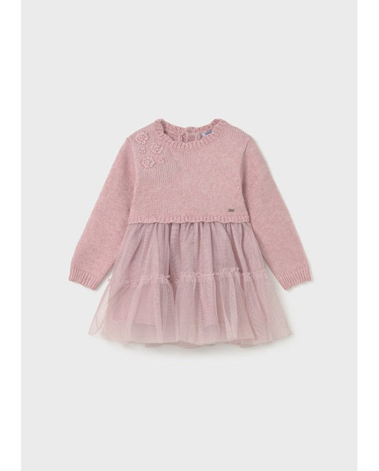Mayoral Knit & Tulle Dress - Crystal Pink