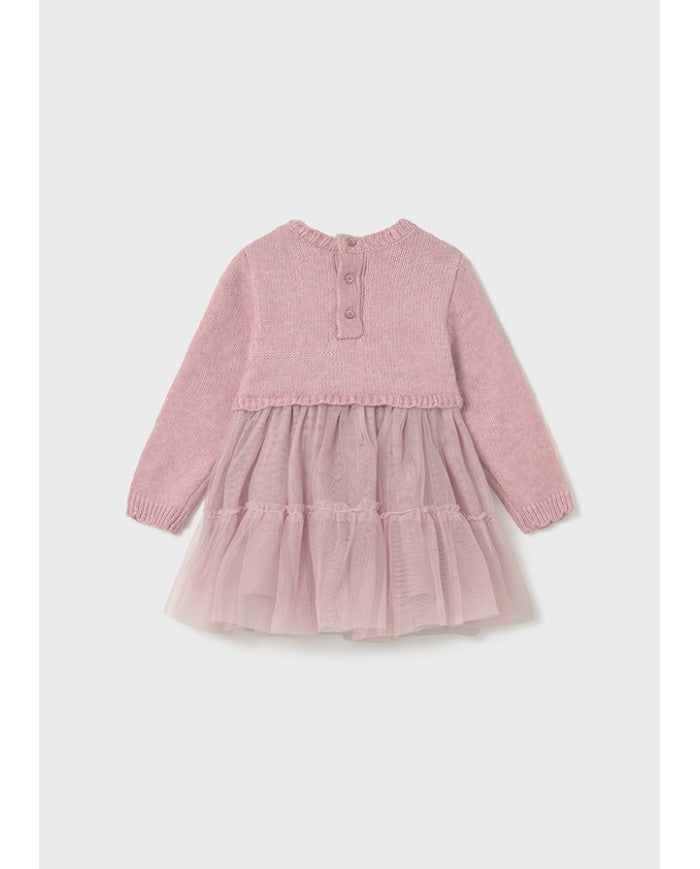 Mayoral Knit & Tulle Dress - Crystal Pink