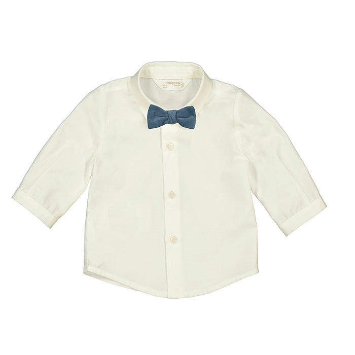Mayoral Long Sleeve Buttondown Shirt with Bowtie - Natural/Arctic Blue
