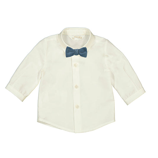 Mayoral Long Sleeve Buttondown Shirt with Bowtie - Natural/Arctic Blue