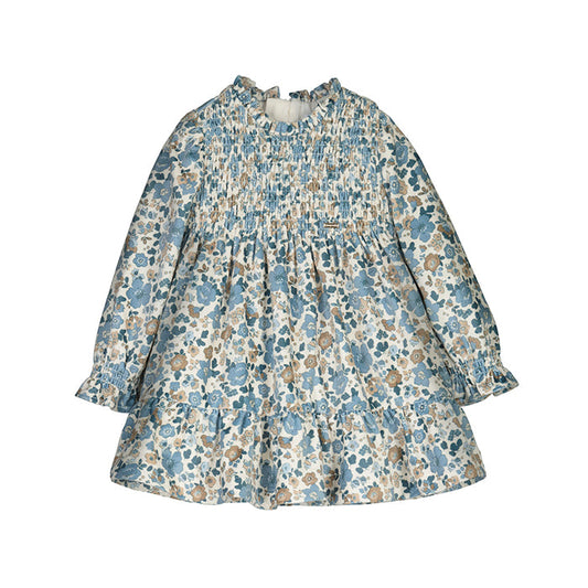 Mayoral Printed Velvet Dress - Blue Bell