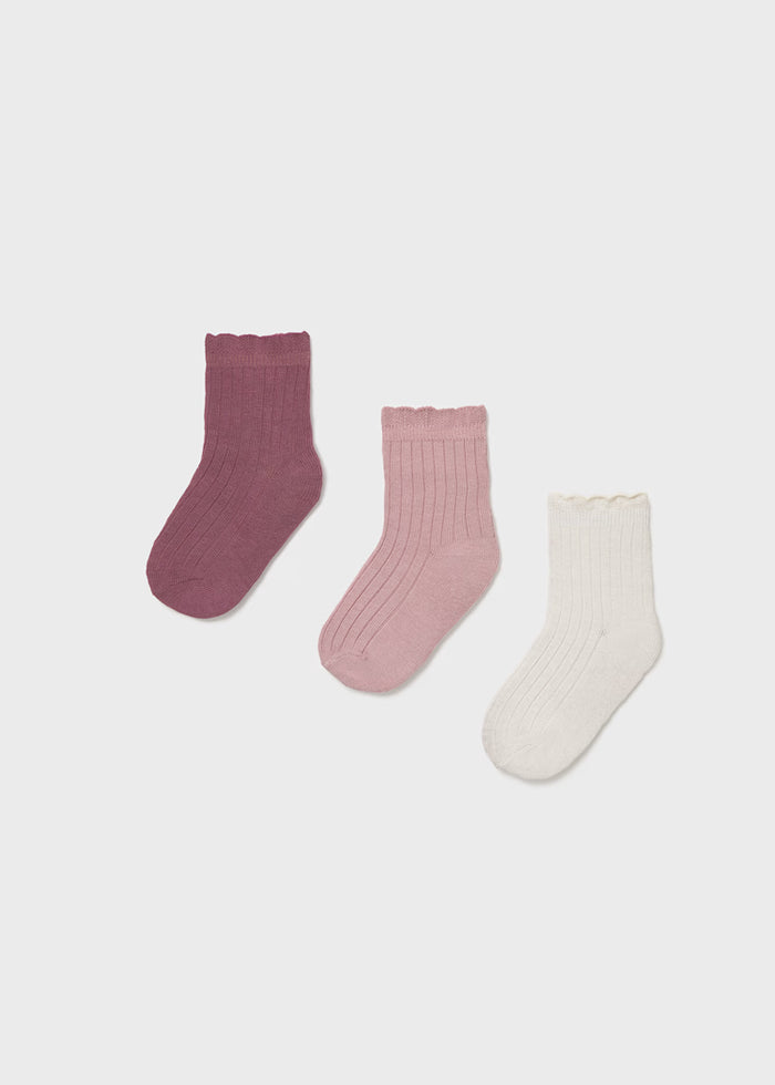 Mayoral Ribbed 3 Pairs Sock Set - Crystal Pink