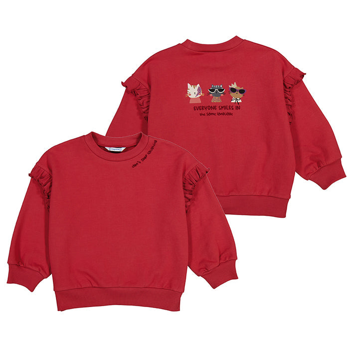 Mayoral Ruffle Sleeve Pullover Shirt - Cherry