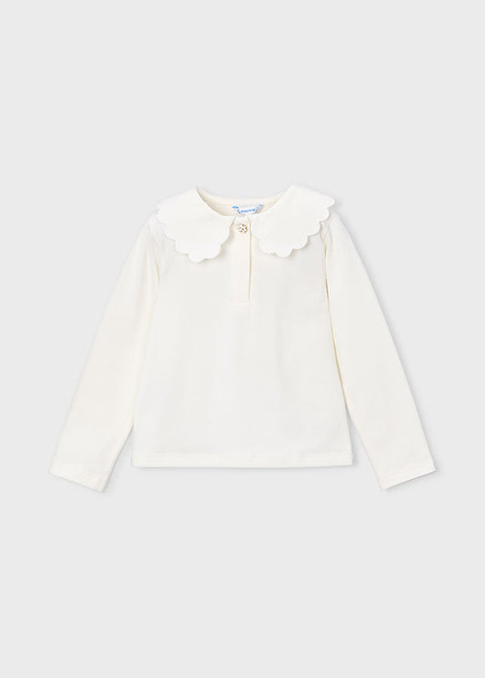 Mayoral Scalloped Collar Polo Shirt - Natural