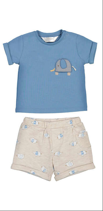 Mayoral Shoet and T-Shirt Set - Printed Blue Elephant