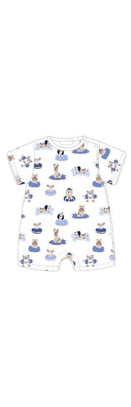 Mayoral Short Onsie All-Over Print - Sky Blue Puppies