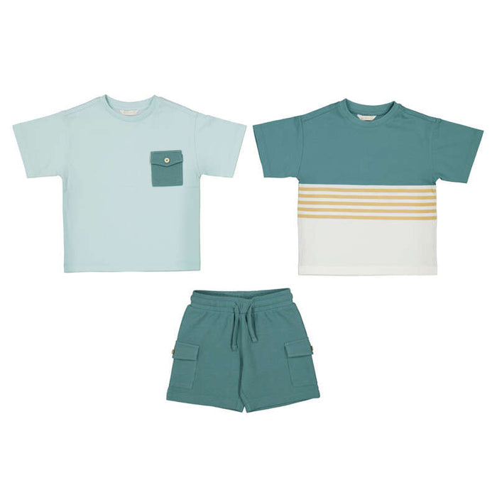 Mayoral Shorts Set with 2 T-Shirts - Seaweed