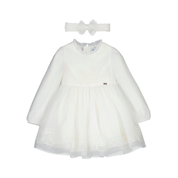 Mayoral Tulle Embroidered Dress with Hairband - Natural