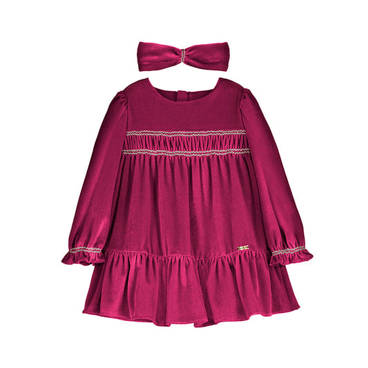 Mayoral Velvet Dress with Headband - Red