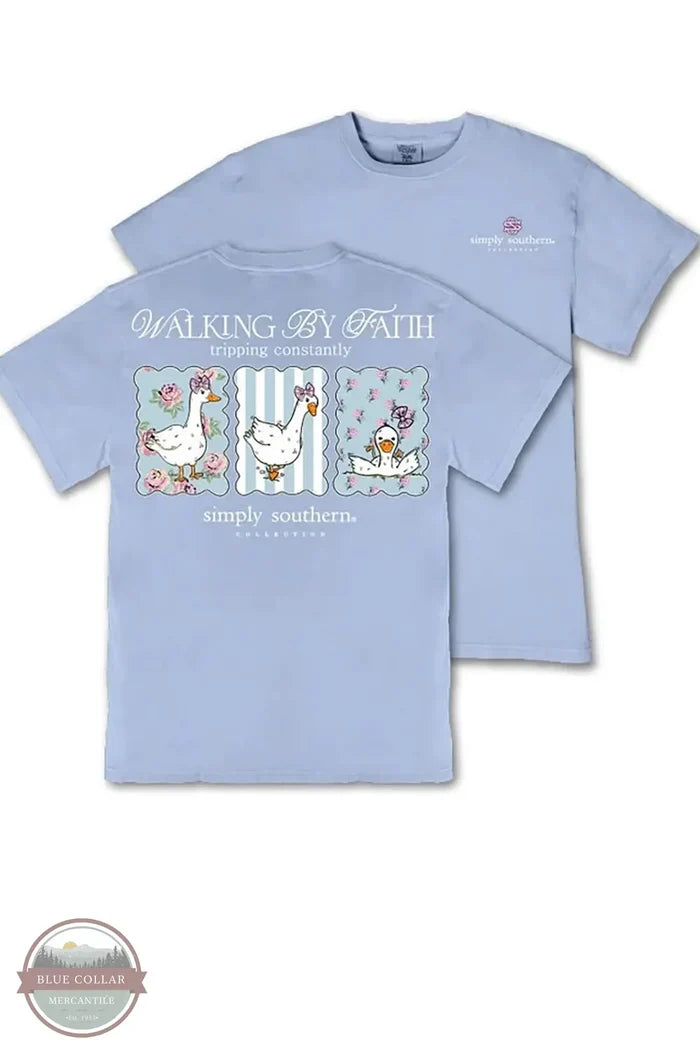 MINWASH-TRIPPING-FDBLU Ladies Walking By Faith T-Shirt | Simply Southern