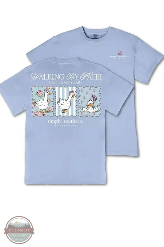 MINWASH-TRIPPING-FDBLU Ladies Walking By Faith T-Shirt | Simply Southern