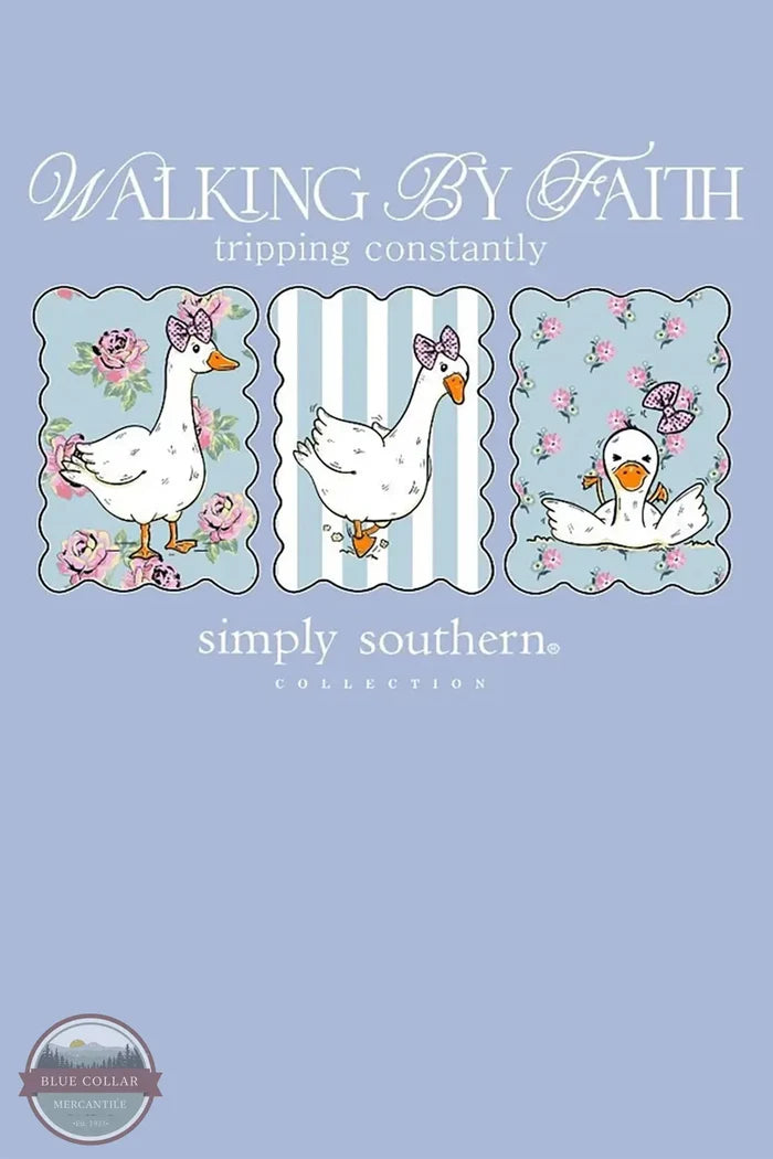 MINWASH-TRIPPING-FDBLU Ladies Walking By Faith T-Shirt | Simply Southern