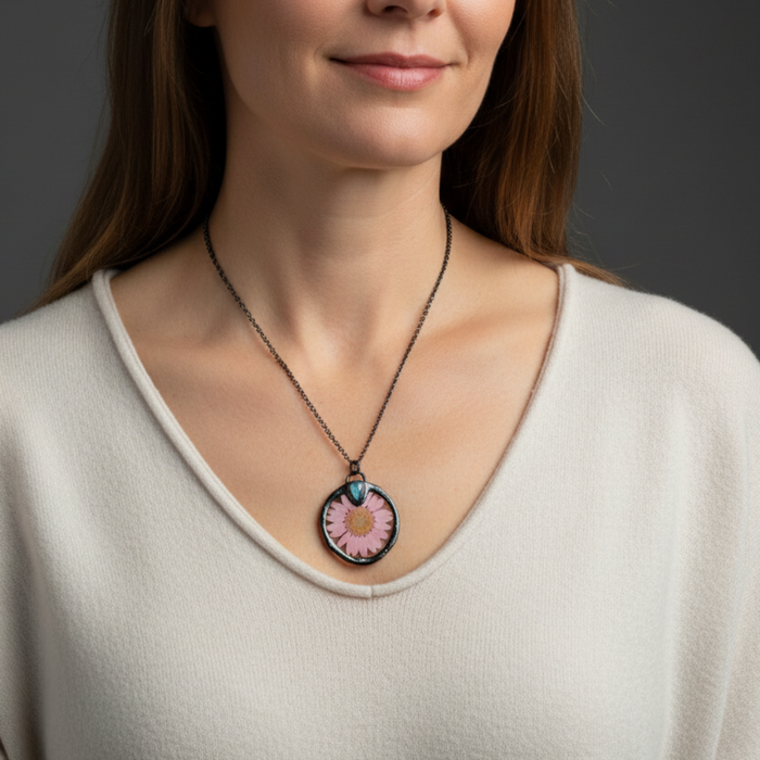 Moonstone Necklace Pink Flower Rainbow Gem
