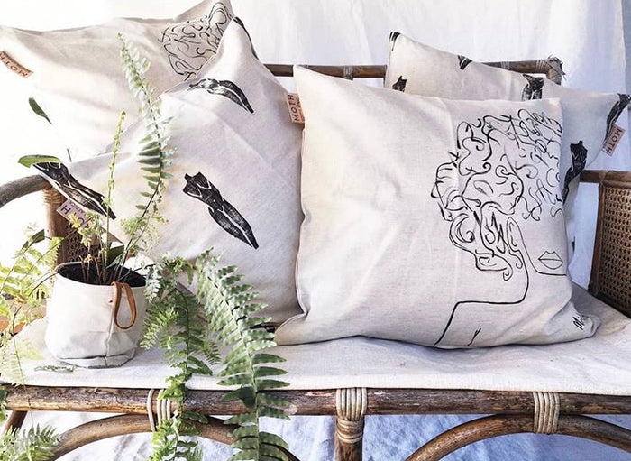Moth Hand Painted Linen Pillow Covers
