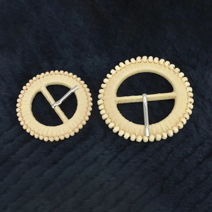 Natural Straw Round Buckle with Metal Pin | 2.5 inches & 3 inches