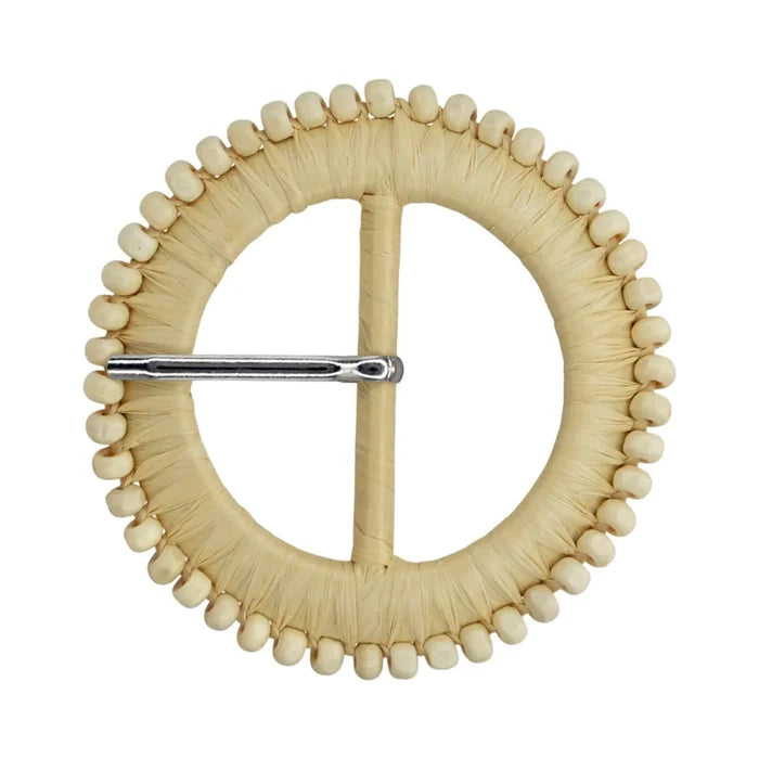Natural Straw Round Buckle with Metal Pin | 2.5 inches & 3 inches