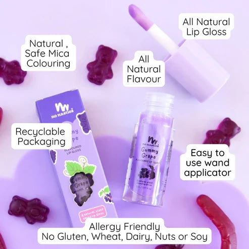 No Nasties Natural Kids Lip Gloss - Gummy Grape - Pastel Purple Shimmer
