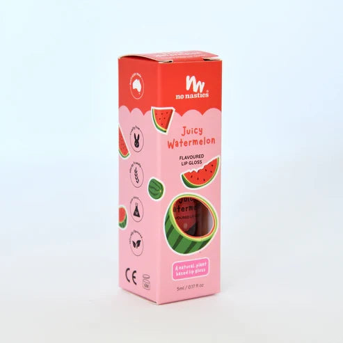 No Nasties Natural Kids Lip Gloss - Juicy Watermelon - Bright Watermelon Coloured
