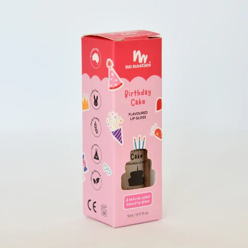 No Nasties Natural Lip Gloss - Birthday Cake - Shimmery Clear