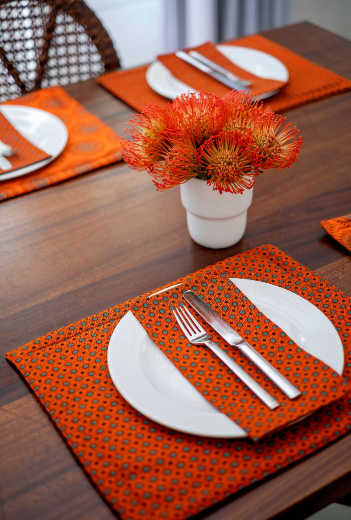 Orange Reversable Shweshwe Cotton Padded Placemats (Set of 6)