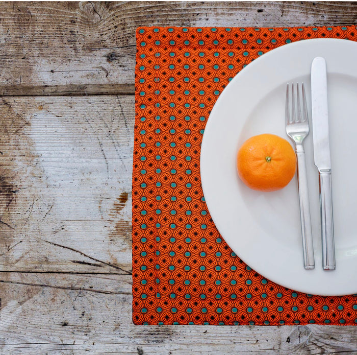 Orange Reversable Shweshwe Cotton Padded Placemats (Set of 6)