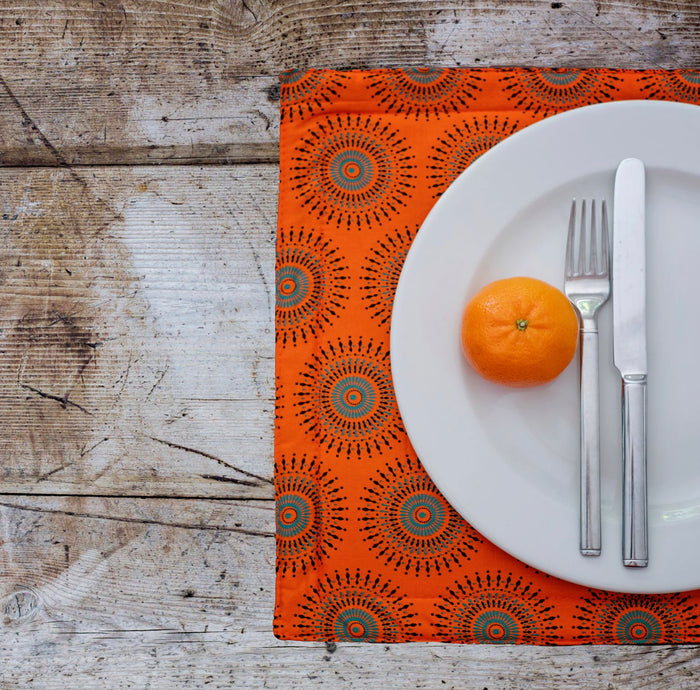 Orange Reversable Shweshwe Cotton Padded Placemats (Set of 6)