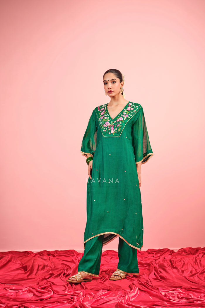 Panna Chanderi Kurta Set