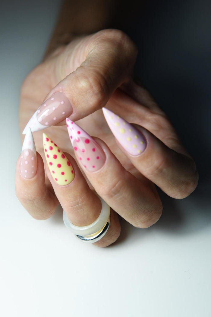 Pastel Polka Dot Press-On Nails – Pink, Yellow & White