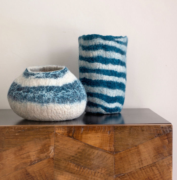Pathways Felted Table Vase in Teal