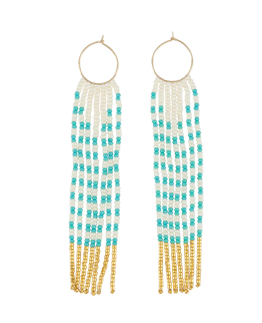 Pembetau Zebra Hoop Earrings - White, Turquioise & Gold