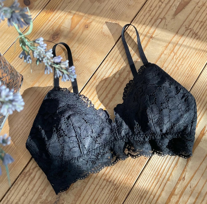 Peony Triangle Bralette | Black