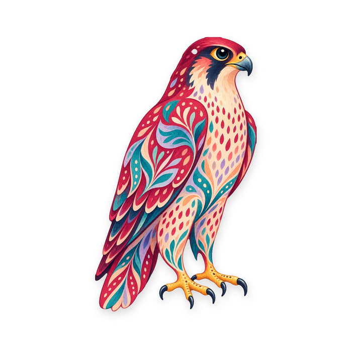 Peregrine Falcon folk art ornament O296 on white, laser-cut maple wood, made in USA