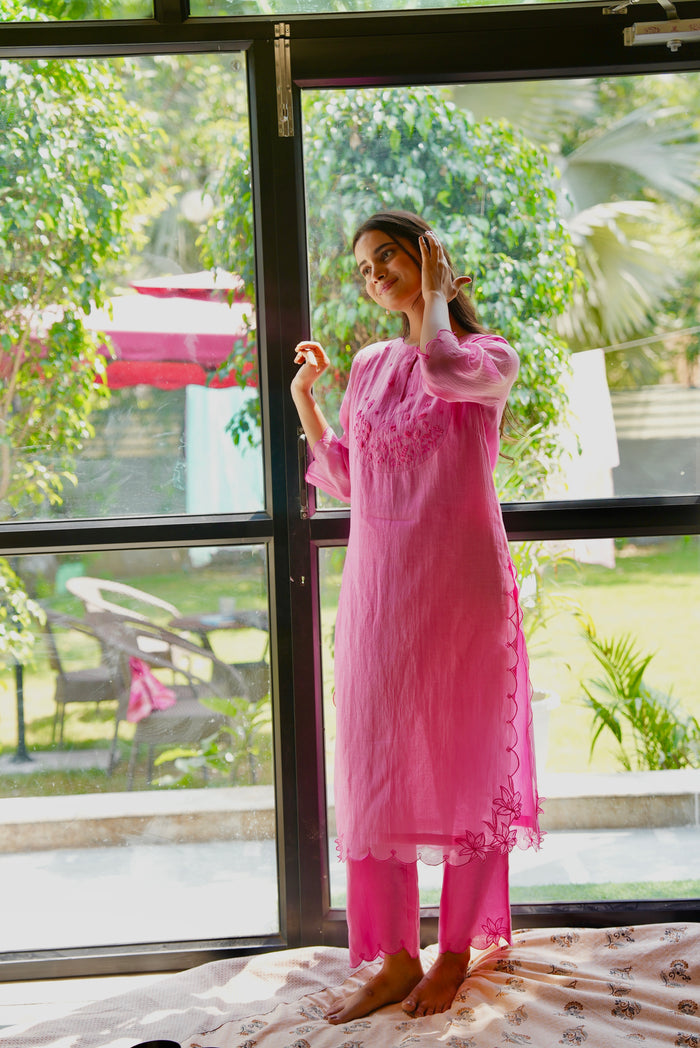 Pink Mishri Chanderi Kurta Set