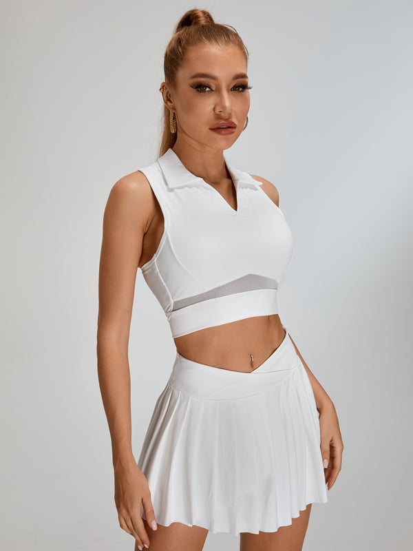 Pleated 2 In 1 Mesh Tennis Skirts Suits