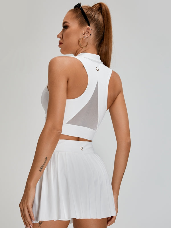 Pleated 2 In 1 Mesh Tennis Skirts Suits