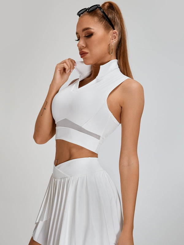 Pleated 2 In 1 Mesh Tennis Skirts Suits