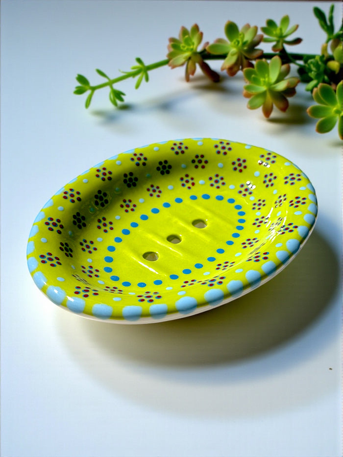 Potters Soap Dish Lime Flower