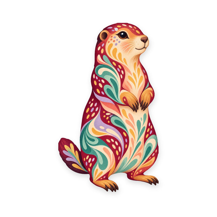 Prairie Dog folk art ornament O278 on white, laser-cut maple wood, made in USA