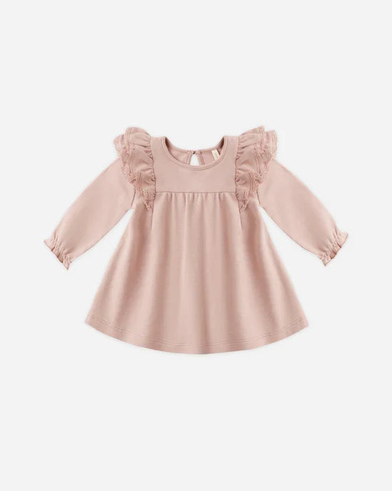 Quincy Mae Long Sleeve Flutter Dress - Rose