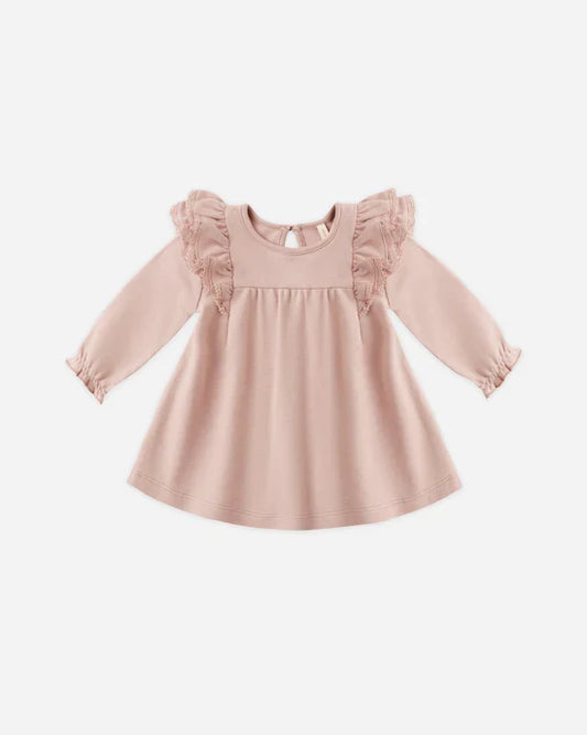 Quincy Mae Long Sleeve Flutter Dress - Rose
