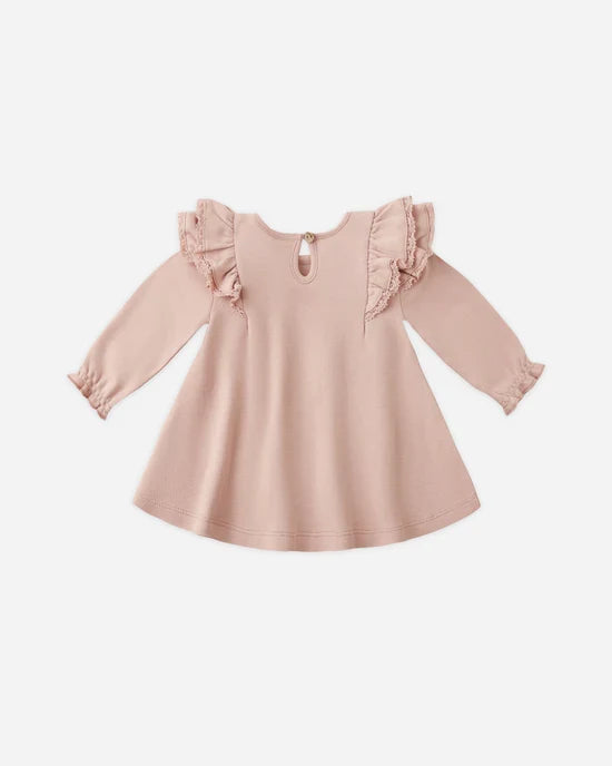 Quincy Mae Long Sleeve Flutter Dress - Rose