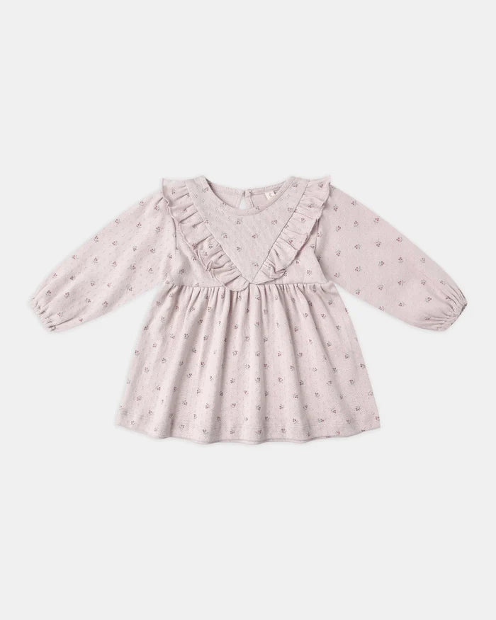 Quincy Mae Long Sleeve Ruffle V Dress - Lilac Ditsy