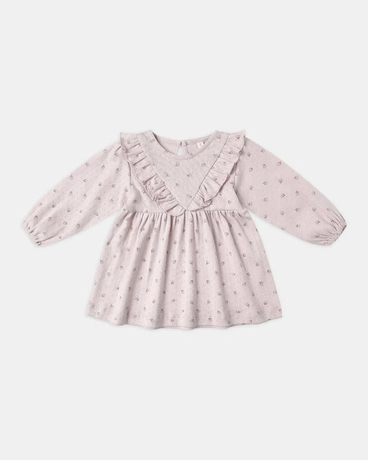 Quincy Mae Long Sleeve Ruffle V Dress - Lilac Ditsy
