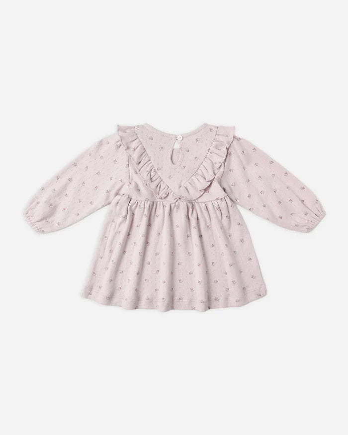 Quincy Mae Long Sleeve Ruffle V Dress - Lilac Ditsy
