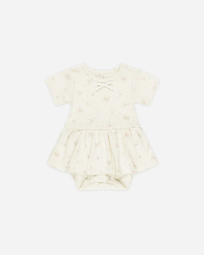 Quincy Mae Pointelle Skirted Bodysuit - Pink Ditsy