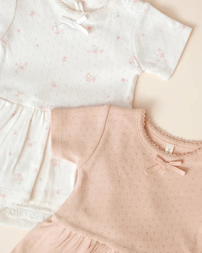 Quincy Mae Pointelle Skirted Bodysuit - Pink Ditsy