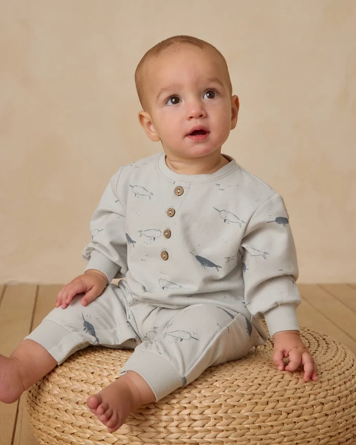 Quincy Mae Relaxed Fleece Jumpsuit - Narwhals