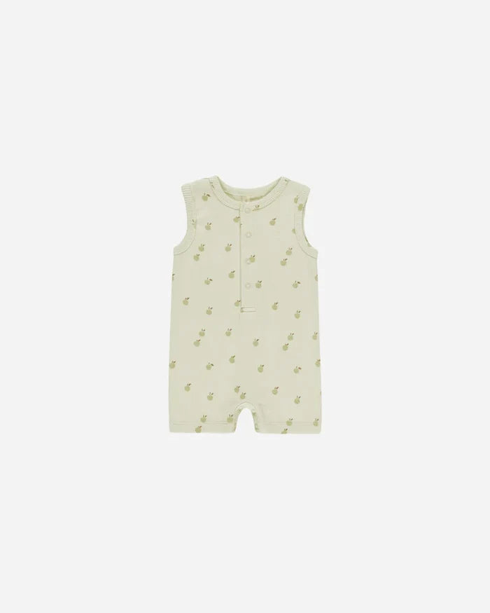 Quincy Mae Ribbed Henley Romper - Apples